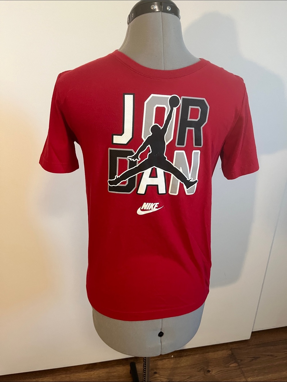 Jordan Kids Red Graphic Tee with Black and White Logo